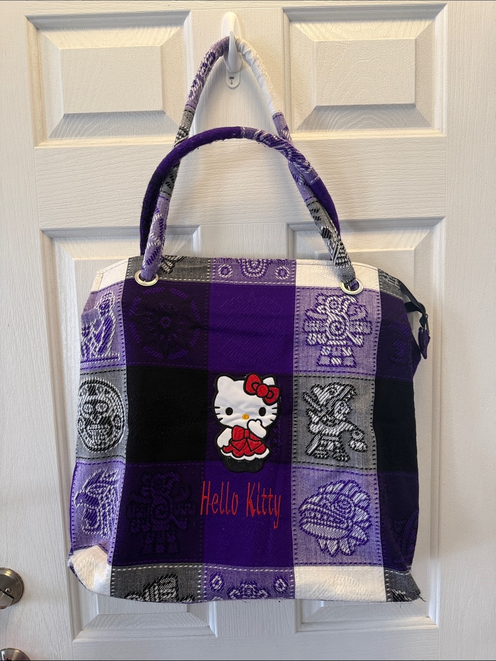 Hello Kitty Purple Black Gray Patchwork Tote